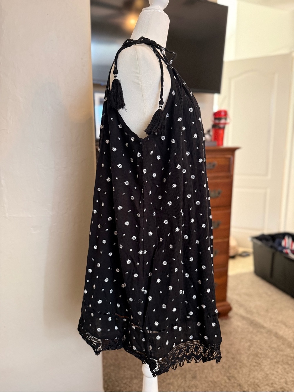 Old Navy Black Print & Tassel Halter Sundress - XL